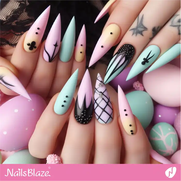 Colorful Goth Stiletto Nails for Easter | Easter Nails - NB3669